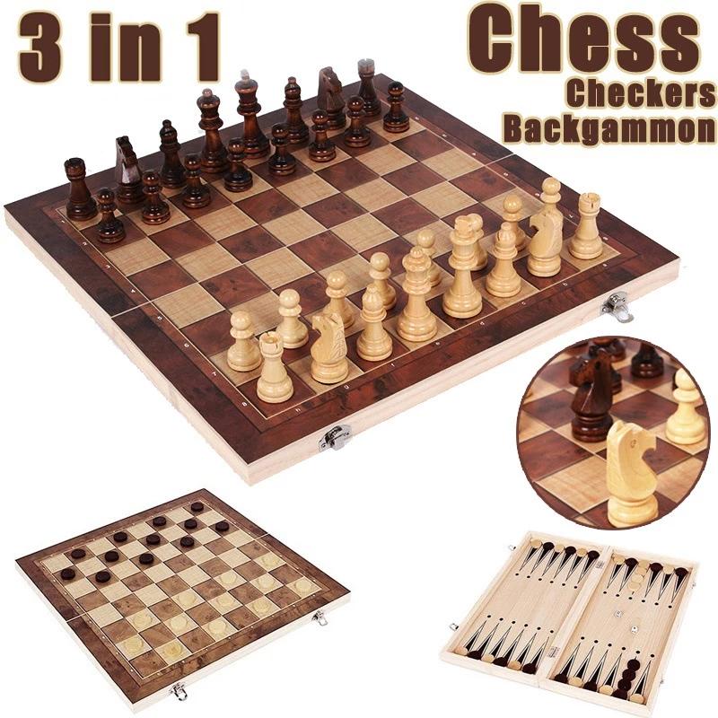 Board Game Harvest - 3-in-1-Schachbrett, klappbares tragbares Schachspielbrett aus Holz,