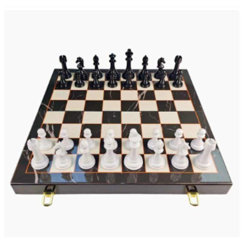 Board Game Box - Hochwertiges Schachspiel aus Massivholz mit Marmormuster